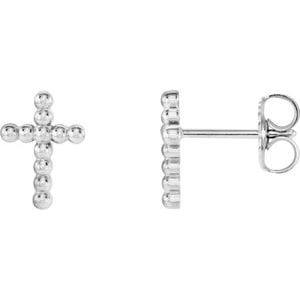 Earrings 14K White Beaded Cross Earrings