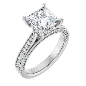 Rings 14K White  7.5 mm Square Engagement Ring Mounting
