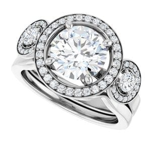 Rings 14K White  8 mm Round Engagement Ring Mounting