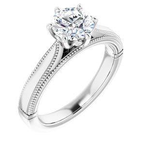 Rings 14K White  6.5 mm Round Solitaire Engagement Ring Mounting