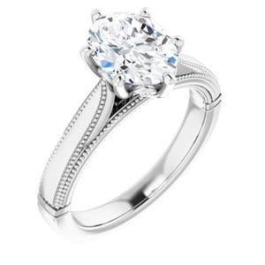 Rings 14K White  9x7 mm Oval Solitaire Engagement Ring Mounting