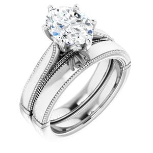 Rings 14K White  9x7 mm Oval Solitaire Engagement Ring Mounting