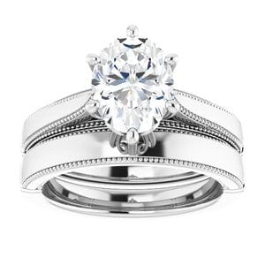 Rings 14K White  9x7 mm Oval Solitaire Engagement Ring Mounting