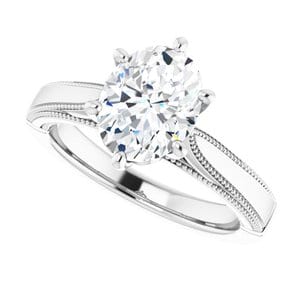 Rings 14K White  9x7 mm Oval Solitaire Engagement Ring Mounting