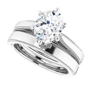 Rings 14K White  9x7 mm Oval Solitaire Engagement Ring Mounting