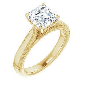 Rings 14K Yellow  7 mm Asscher Solitaire Engagement Ring Mounting