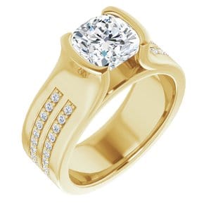 Rings 14K Yellow 7 x 7 mm Cushion Half Bezel Engagement Ring Mounting