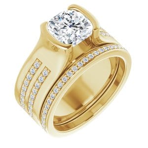 Rings 14K Yellow 7 x 7 mm Cushion Half Bezel Engagement Ring Mounting
