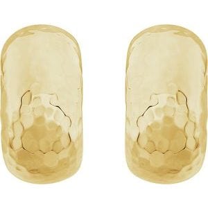Earrings 14K Yellow Hammered Hollow J-Hoop Earrings