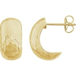 Earrings 14K Yellow Hammered Hollow J-Hoop Earrings