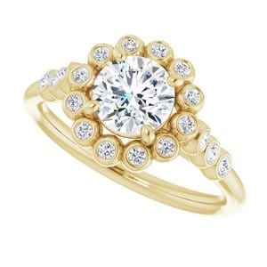 Rings 14K Yellow 6 mm Round Halo-Style Bezel-Set Engagement Ring Mounting