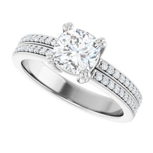 Rings 14K White  6 mm Cushion Engagement Ring Mounting