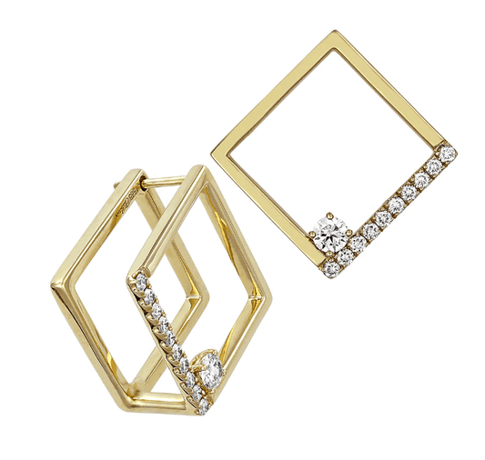 14K YELLOW GOLD .30CT TW ROUND BRILLIANT CENTER  .32CT TW ROUND BRILLIANT ACCENT LAB DIAMOND SQUARE SQUARE EARRINGS