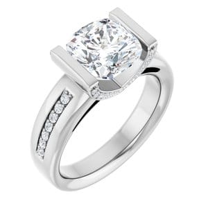 Rings 14K White  8 mm Cushion Engagement Ring Mounting