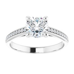 Rings 14K White 6.5 mm Round 1/8 CTW Natural Diamond Semi-Set Engagement Ring