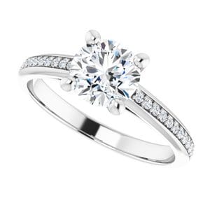 Rings 14K White 6.5 mm Round 1/8 CTW Natural Diamond Semi-Set Engagement Ring