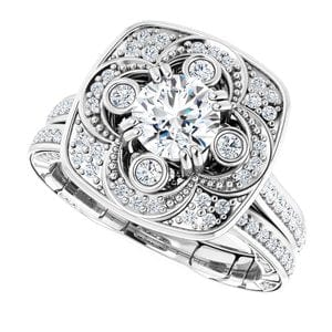 Rings 14K White 5.2 mm Round Vintage-Inspired Halo-Style Engagement Ring Mounting