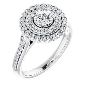 Rings 14K White 5.2 mm Round 1/2 CTW Natural Diamond Semi-Set Engagement Ring