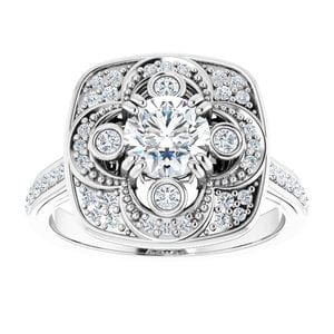 Rings 14K White 5.2 mm Round Vintage-Inspired Halo-Style Engagement Ring Mounting