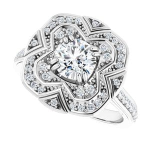 Rings 14K White 5.8 mm Round 1/3 CTW Natural Diamond Semi-Set Engagement Ring