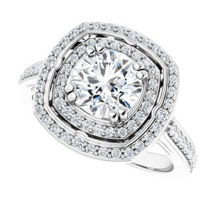 Rings 14K White 6.5 mm Round 1/2 CTW Natural Diamond Semi-Set Engagement Ring