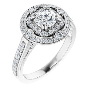Rings 14K White 5.8 mm Round Vintage-Inspired Halo-Style Engagement Ring Mounting