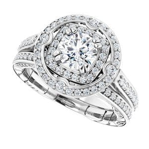 Rings 14K White 5.8 mm Round Vintage-Inspired Halo-Style Engagement Ring Mounting