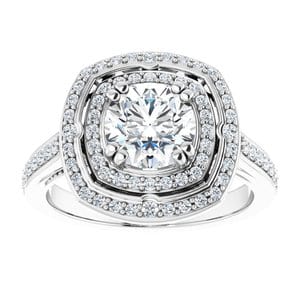 Rings 14K White 6.5 mm Round 1/2 CTW Natural Diamond Semi-Set Engagement Ring