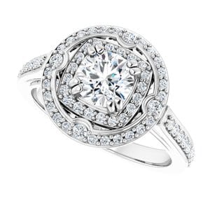 Rings 14K White 5.8 mm Round Vintage-Inspired Halo-Style Engagement Ring Mounting