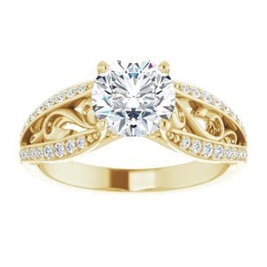 Rings 14K Yellow 7 mm Round Accented Engagement Ring Mounting