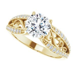 Rings 14K Yellow 7 mm Round Accented Engagement Ring Mounting