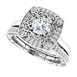 Rings 14K White 5.2 mm Round Vintage-Inspired Halo-Style Engagement Ring Mounting