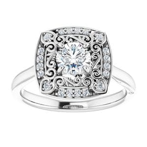 Rings 14K White 5.2 mm Round Vintage-Inspired Halo-Style Engagement Ring Mounting