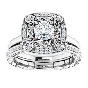Rings 14K White 5.2 mm Round Vintage-Inspired Halo-Style Engagement Ring Mounting