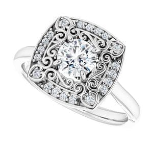 Rings 14K White 5.2 mm Round Vintage-Inspired Halo-Style Engagement Ring Mounting