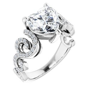 Rings 14K White 9x9 mm Heart Engagement Ring Mounting