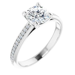 Rings 14K White 6.5 mm Round 1/8 CTW Natural Diamond Semi-Set Engagement Ring