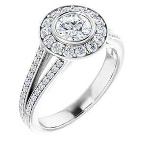 Rings 14K White 5.2 mm Round Bezel-Set Halo-Style Engagement Ring Mounting