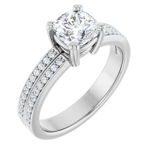 Rings 14K White  6 mm Cushion Engagement Ring Mounting