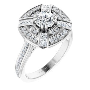 Rings 14K White 5.8 mm Round 3/4 CTW Natural Diamond Semi-Set Engagement Ring