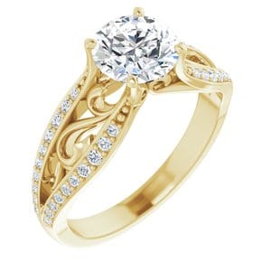 Rings 14K Yellow 7 mm Round Accented Engagement Ring Mounting