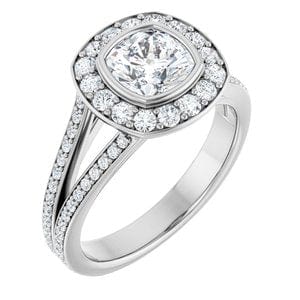 Rings 14K White 6x6 mm Cushion Bezel-Set Halo-Style Engagement Ring Mounting