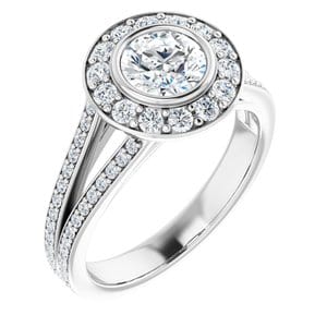 Rings 14K White 5.8 mm Round Bezel-Set Halo-Style Engagement Ring Mounting