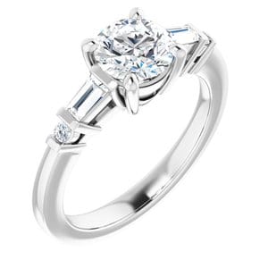 Rings 14K White  6.5 mm Round Engagement Ring Mounting