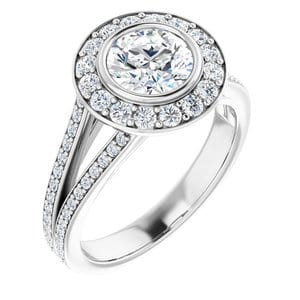 Rings 14K White 6.5 mm Round Bezel-Set Halo-Style Engagement Ring Mounting