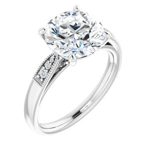 Rings 14K White  9.4 mm Round Engagement Ring Mounting
