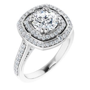 Rings 14K White 6.5 mm Round 1/2 CTW Natural Diamond Semi-Set Engagement Ring