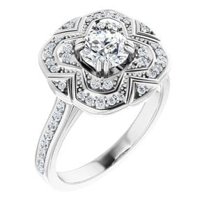 Rings 14K White 5.8 mm Round 1/3 CTW Natural Diamond Semi-Set Engagement Ring