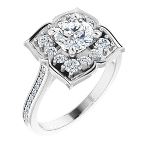 Rings 14K White 6 mm Round 3/8 CTW Natural Diamond Semi-Set Engagement Ring