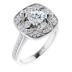 Rings 14K White 5.2 mm Round Vintage-Inspired Halo-Style Engagement Ring Mounting